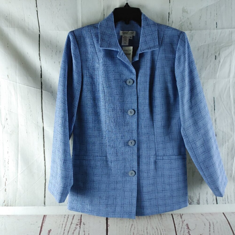 Coldwater Creek Size 6 Blue Textured Welt Pockets 5 Button Blazer NWT $139